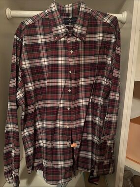 Ralph Lauren Men's Red and White Plaid Button-Down Shirt